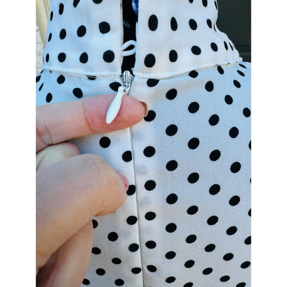 Boston Proper Black White Polka Dot Blouse Ruffled Bell Sleeves Keyhole Neckline - Picture 8 of 11
